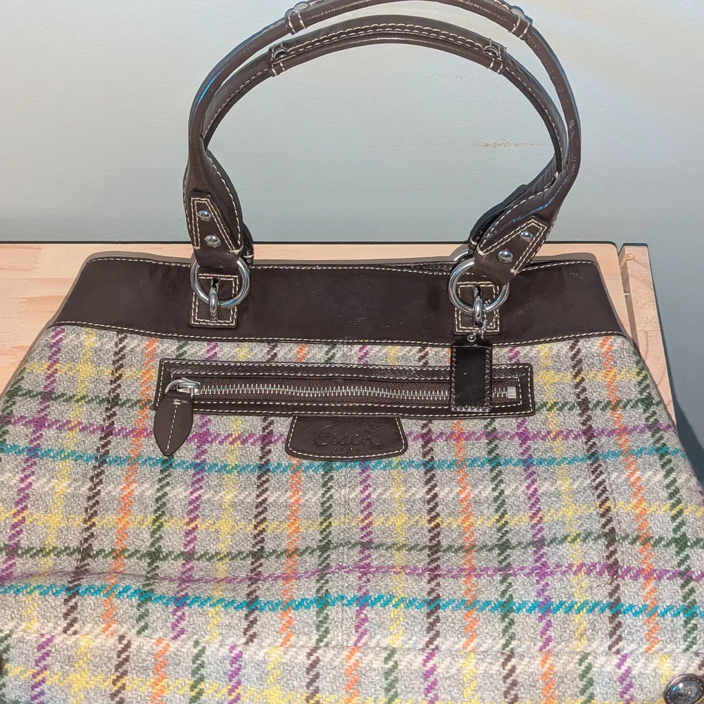 Coach Penelope Plaid Wool Tweed Tote Bag_5